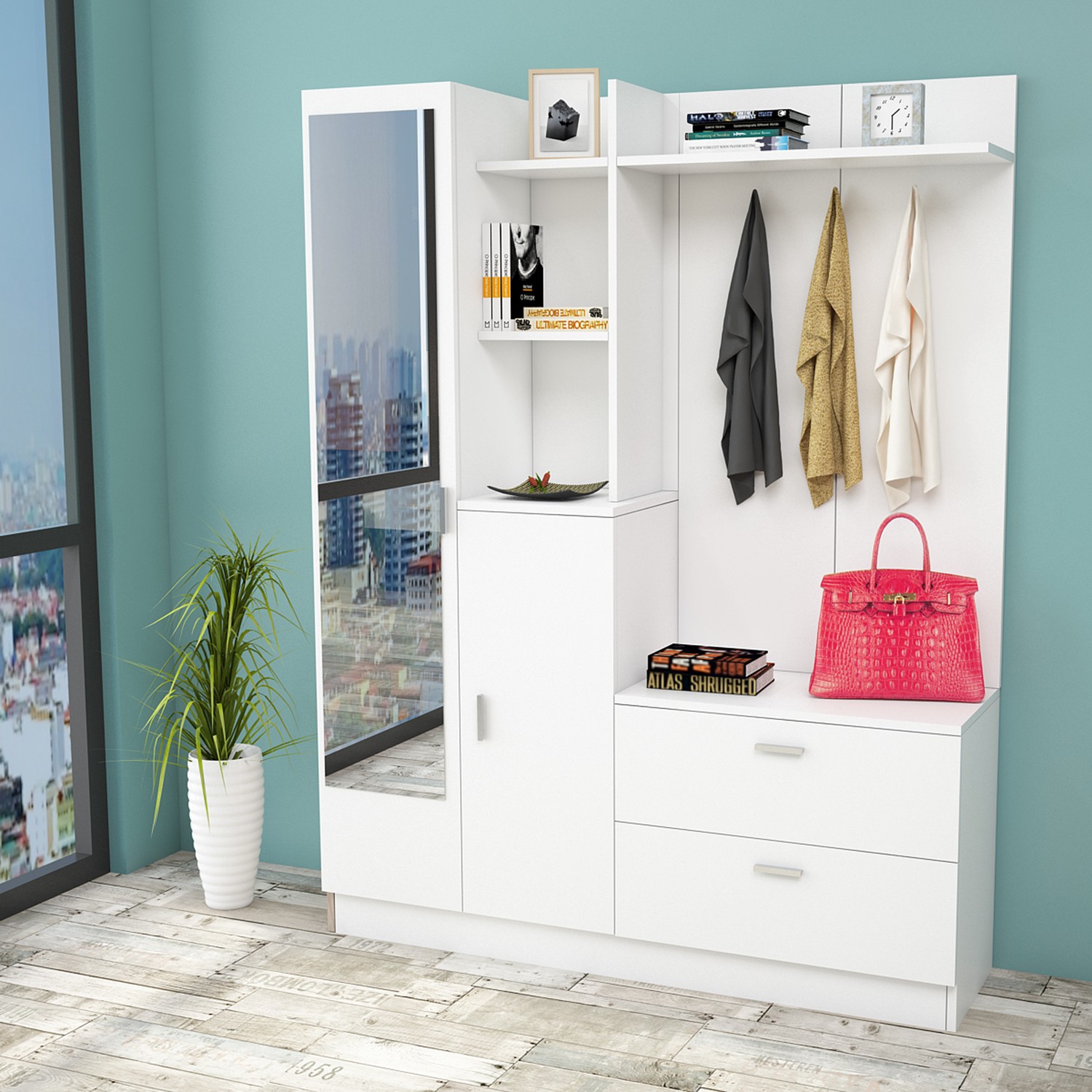 Yurudesign Wisdom Vestiyer Ayakkabılık Portmanto Aynalı