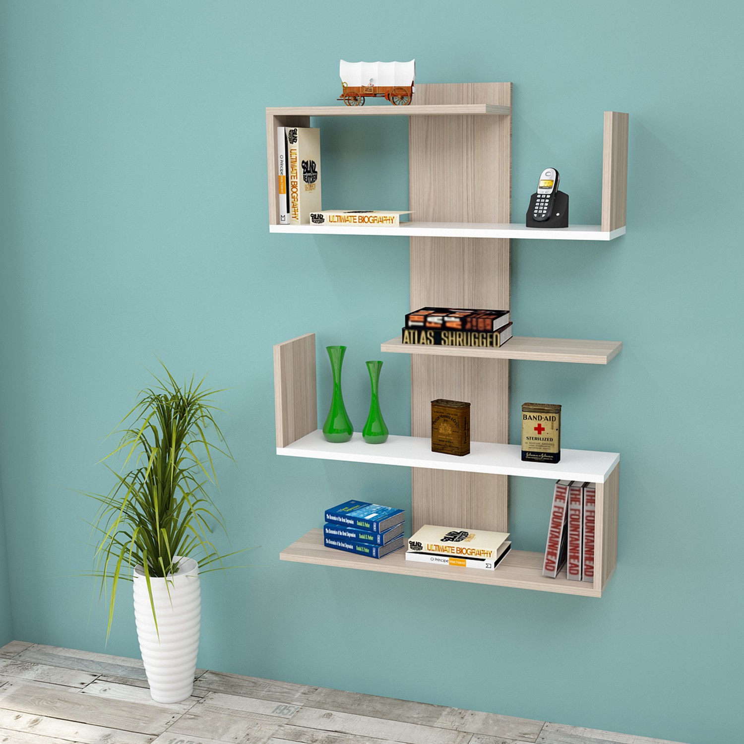 Yurudesign Inter Duvar Rafı Kitaplık Meşe Fiyatı