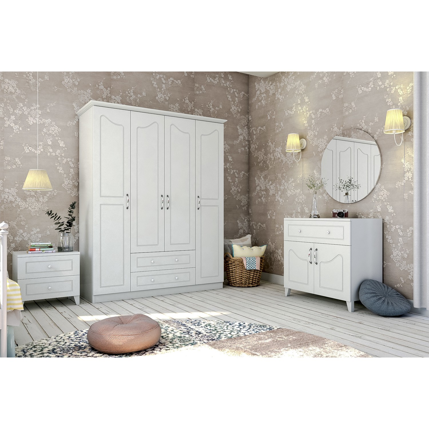 Rabi Damla Avagart 4 Kapaklı 2 Çekmeceli Gardırop Mat Fiyatı