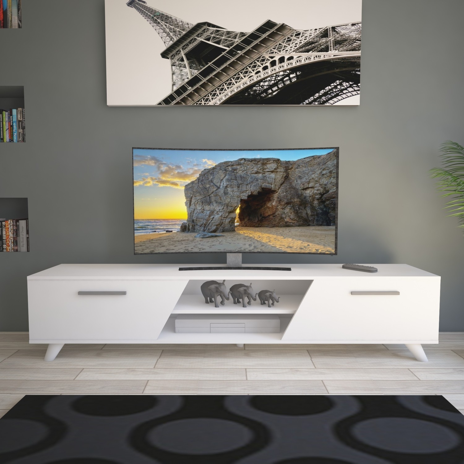 Nur Mobilya Rüzgar 180 cm Tv Ünitesi ve Tv Sehpası Beyaz