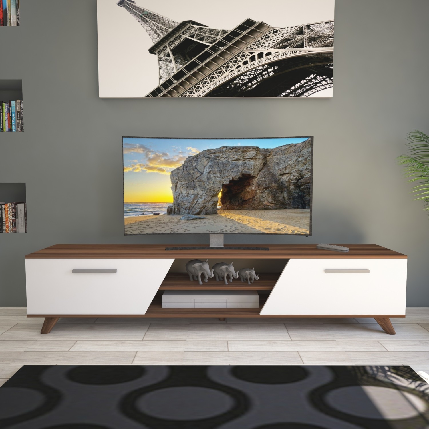 Nur Mobilya 180 cm Rüzgar Tv Ünitesi Tv Sehpası CevizBeyaz Fiyatı