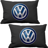 Asr Volkswagen 2 li Lüks Araç Boyun Yastığı Mavi ve Ahşap Logo Anahtarlık