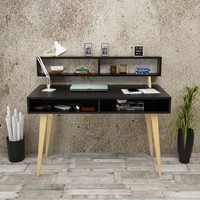 Yurudesign Masif A12 Çalışma Masası Raflı Retro 60cm Derinlik Siyah