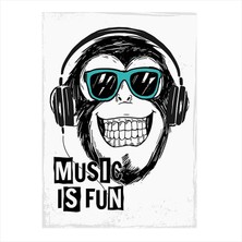 Cakasepetim Ahşap Tablo Müzik Dinleyen Maymun