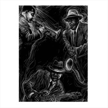 Cakasepetim Ahşap Tablo Jazz Müzisyen Afiş