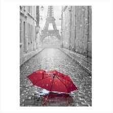 Cakasepetim Ahşap Tablo Eyfel Kulesi Ve Kırmızı Şemsiye