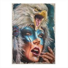 Cakasepetim Ahşap Tablo Kartal ve Kızıl Derili Kızı