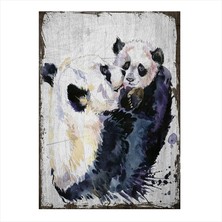 Cakasepetim Ahşap Tablo Sevimli panda ailesi