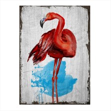 Cakasepetim Ahşap Tablo Yağlı boya çizimli kırmızı filamingo