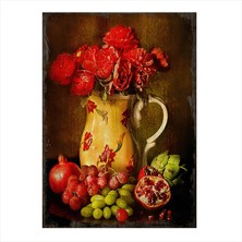 Cakasepetim Ahşap Tablo Nar Üzüm Ve Çiçek Resmi