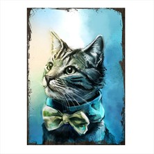 Cakasepetim Ahşap Tablo Papyonlu Sevimli Kedi