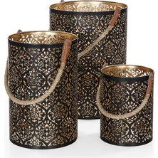 Vitale Rumi 3'Lü Siyah Halat Saplı Metal Mumluk