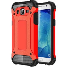 Case 4U Samsung Galaxy J7 Kılıf Çift Katman Zırh Koruma Tank Arka Kapak Kırmızı