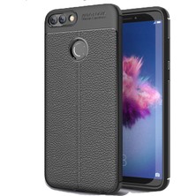 Case 4U Huawei P Smart Kılıf Rugan Armor Deri Görünümlü Yüksek Kalite Silikon Niss Siyah
