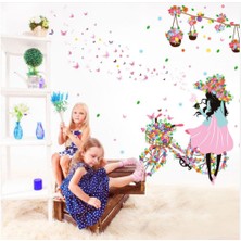 Cosy Home Gift Çocuk Ve Bebek Odası + Ev Dekor Bisikletli Kız Sihirli 3D Kelebekler Duvar Sticker Pvc