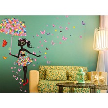 Cosy Home Gift Şemsiyeli Balerin Kız Çocuk Odası Ev Dekor Sticker Pvc