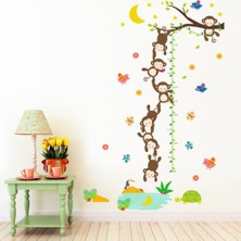 Cosy Home Gift Çocuk Odası Görsel Boy Ölçer Tablo Ölçüm Ağaç Dalı Sevimli Maymunlar Deniz Kuşlar Duvar Pvc Sticker