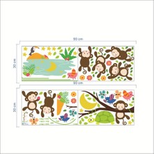 Cosy Home Gift Çocuk Odası Görsel Boy Ölçer Tablo Ölçüm Ağaç Dalı Sevimli Maymunlar Deniz Kuşlar Duvar Pvc Sticker