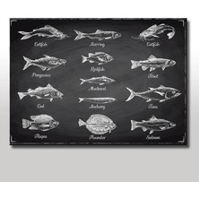 Cakasepetim Ahşap Tablo Siyah Beyaz Balık Türleri