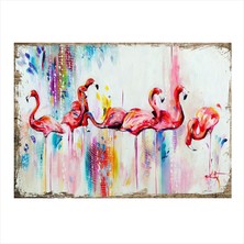 Cakasepetim Ahşap Tablo Flamingo Kuşlar