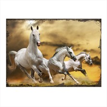 Cakasepetim Ahşap Tablo Beyaz Atlar