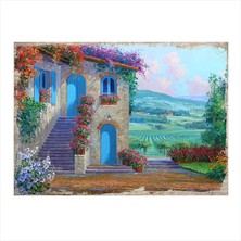 Cakasepetim Ahşap Tablo Çiçekli Ev Ve Asma Bahçesi