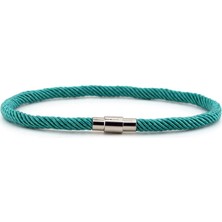 Solfera İnce Turkuaz Örgü İpli Manyetik Klips Erkek Bileklik Bt435
