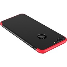 Case 4U Apple iPhone 7 Plus / 8 Plus Kılıf 3 Parçalı Tam Koruma Sert Mika Ays Kapak Kırmızı - Siyah