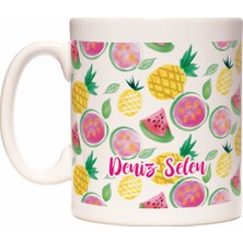 Rock'n Fox Karpuz Ananas Meyve Desenli Kişiye İsme Özel Kupa Bardak