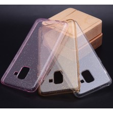 Case 4U Samsung Galaxy A8 2018 Kılıf Simli Silikon Arka Kapak - Pembe - Şeffaf