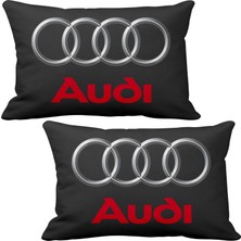 Asr Audi 2 li Lüks Araç Boyun Yastığı Siyah ve Ahşap Logo Anahtarlık