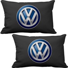 Asr Volkswagen 2 li Lüks Araç Boyun Yastığı Siyah ve Ahşap Logo Anahtarlık