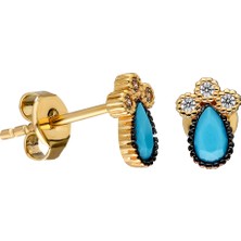 Glorria Altın Damla Turkuaz Taşlı Küpe