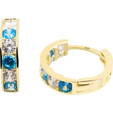 Bilezikci Mavi Taşlı 14 Ayar Altın Halka Çocuk Küpesi