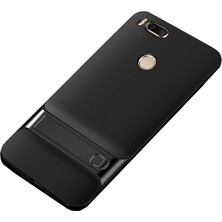 Case 4U Xiaomi Mi A1 - 5X Kılıf Standlı Korumalı Silikon Arka Kapak - Siyah