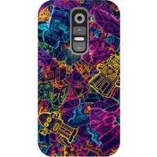 Kapakolur LG G2 Renkli Robotlar Temalı Kapak Kılıf Kılıf + Ekran Koruyucu Cam