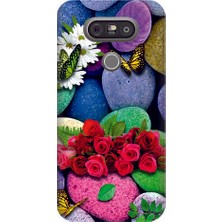Kapakolur LG G5 Renkli Çiçek Kapak Kılıf + Ekran Koruyucu Cam
