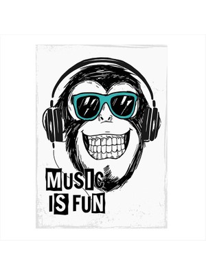 Cakasepetim Ahşap Tablo Müzik Dinleyen Maymun