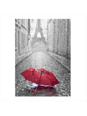 Cakasepetim Ahşap Tablo Eyfel Kulesi Ve Kırmızı Şemsiye