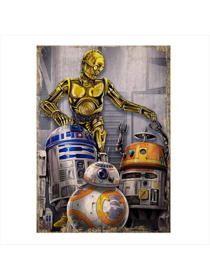 Cakasepetim Ahşap Tablo Star Wars R2D2 3Po Ve BB8