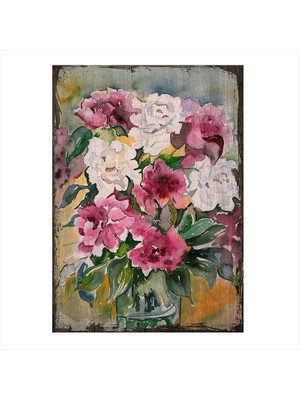 Cakasepetim Ahşap Tablo Sulu Boya Çiçek Resmi