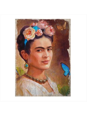 Cakasepetim Ahşap Tablo  Gül taçlı Frida Kahlo