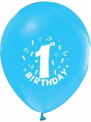 Balon EviHappy Birthday 1 Yaş Mavi Latex Balon 100'lü