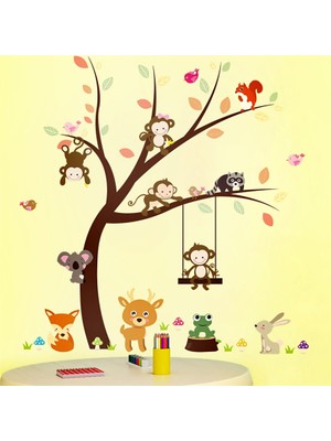 Zooyoo çocuk odası dekor asia hayvanları maymun tilki sincap koala tavşan duvar pvc sticker