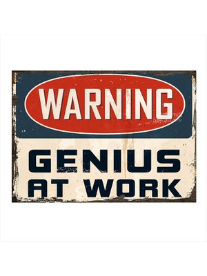 Cakasepetim Ahşap Tablo Warning Genius At Work
