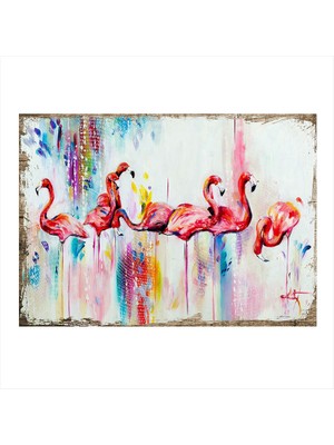 Cakasepetim Ahşap Tablo Flamingo Kuşlar