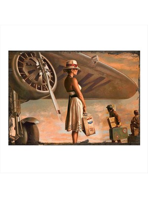 Cakasepetim Ahşap Tablo Fransız Kadın Ve Uçak