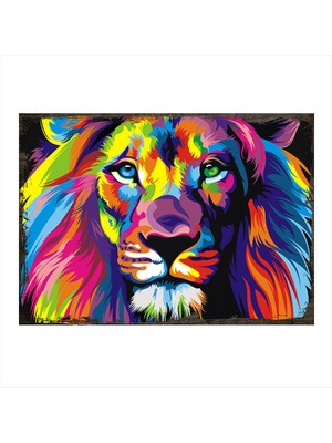 Cakasepetim Ahşap Tablo Renkli Aslan