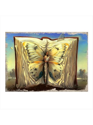 Cakasepetim Ahşap Tablo Kelebek Ve Kitap
