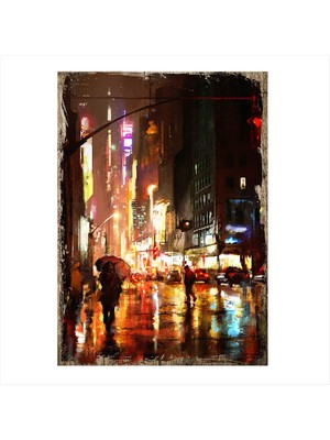 Cakasepetim Ahşap Tablo Yaglı Boya Çalışması Gece Şehir